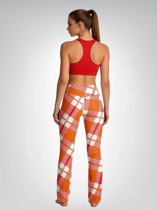 Salsa Time Orange Tartan Plaid Flare Leggings