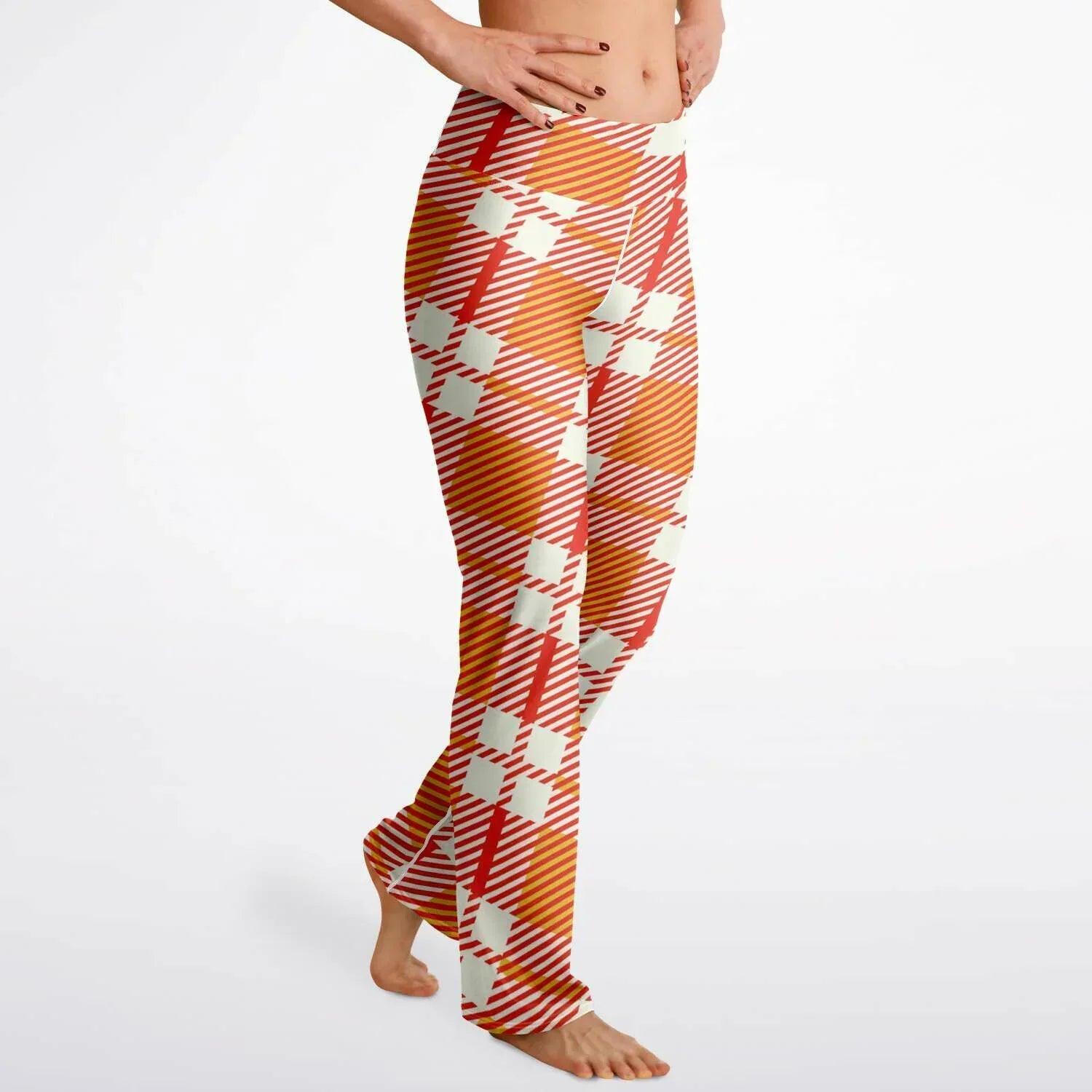 Salsa Time Orange Tartan Plaid Flare Leggings