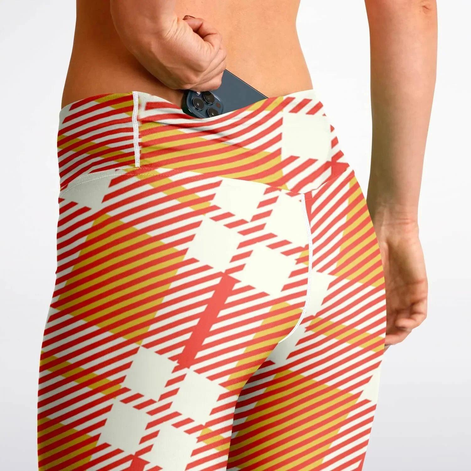 Salsa Time Orange Tartan Plaid Flare Leggings