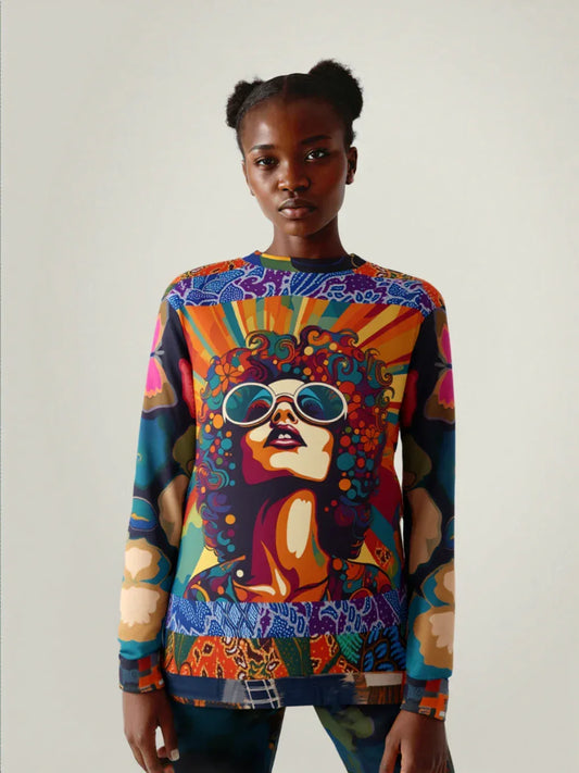 See My Halo Hippie Woman Print Unisex Sweatshirt (Gold Label)