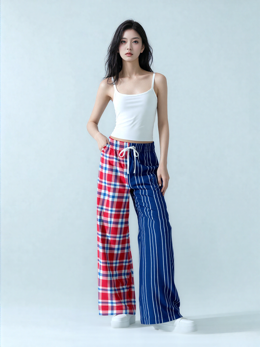 Serendipity Plaid Pinstripe Eco-Poly Wide Leg Pant