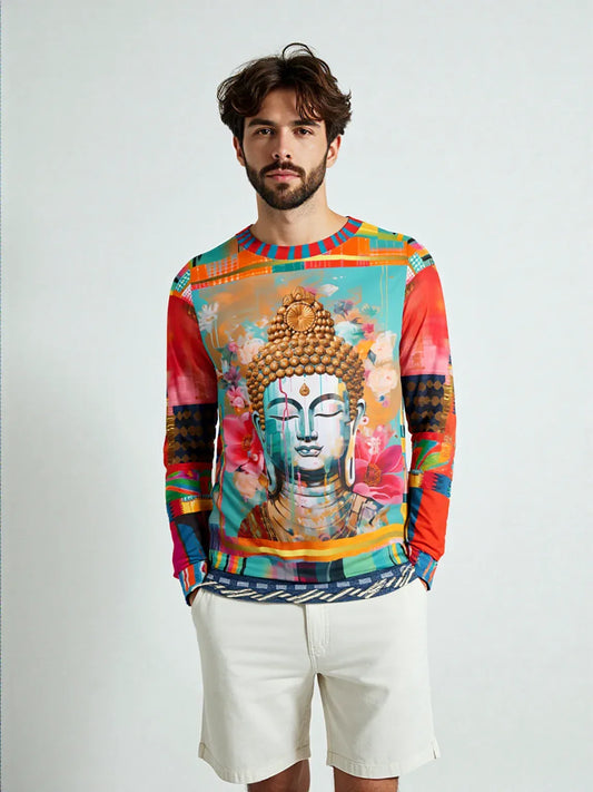 Serene Buddha in Pastel Patchwork Print Unisex Sweatshirt (Gold Label)