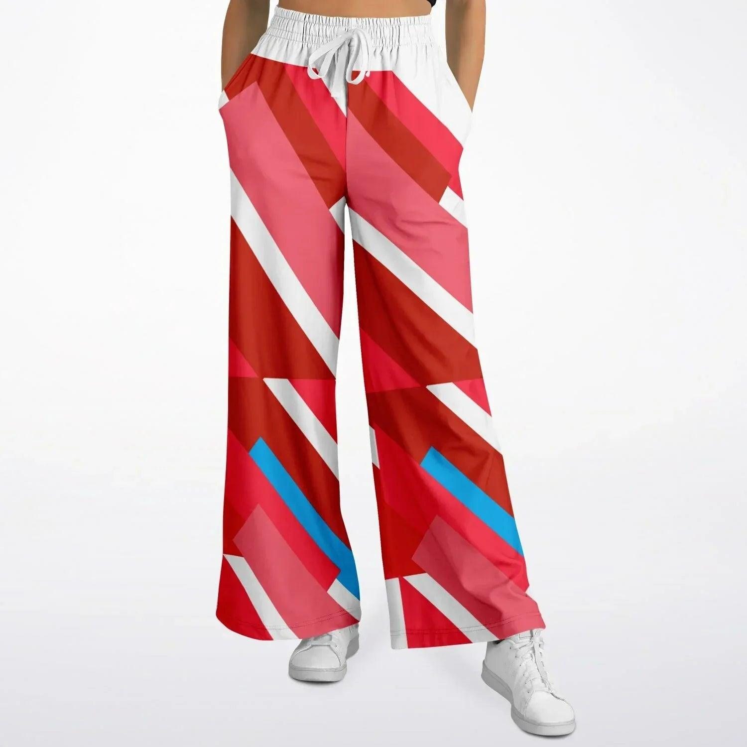 Shaka Laka Crimson Abstract Geo Stripe Eco-Poly Wide Leg Pants