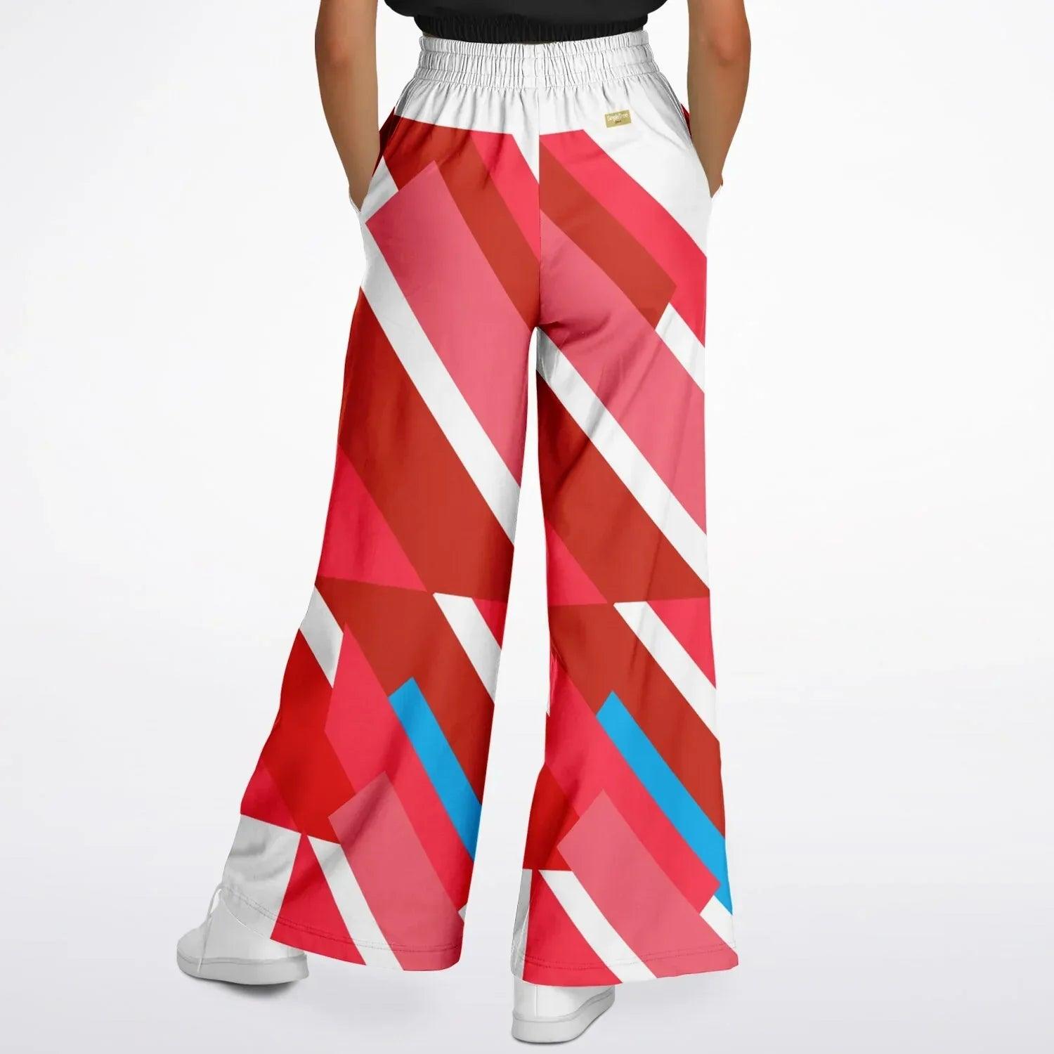 Shaka Laka Crimson Abstract Geo Stripe Eco-Poly Wide Leg Pants