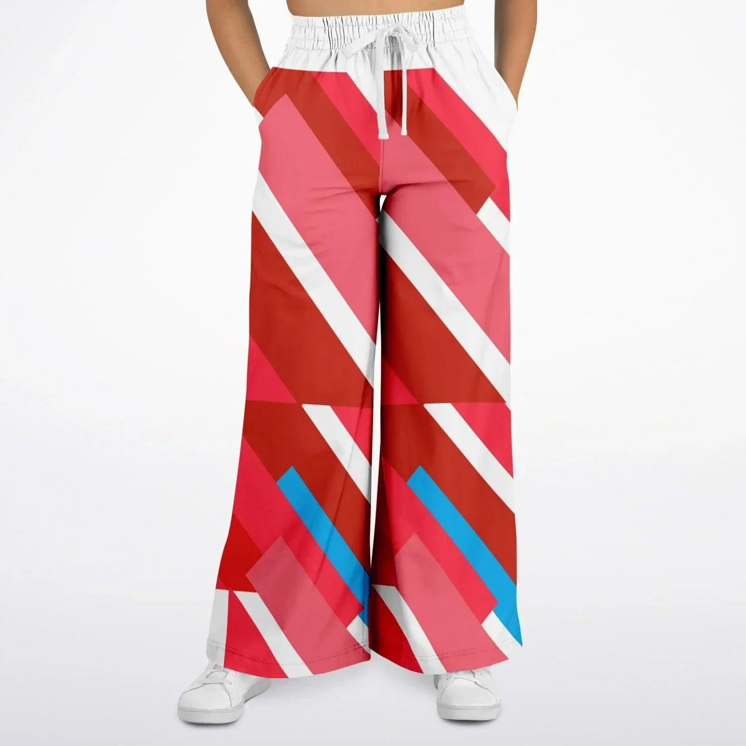 Shaka Laka Crimson Abstract Geo Stripe Eco-Poly Wide Leg Pants