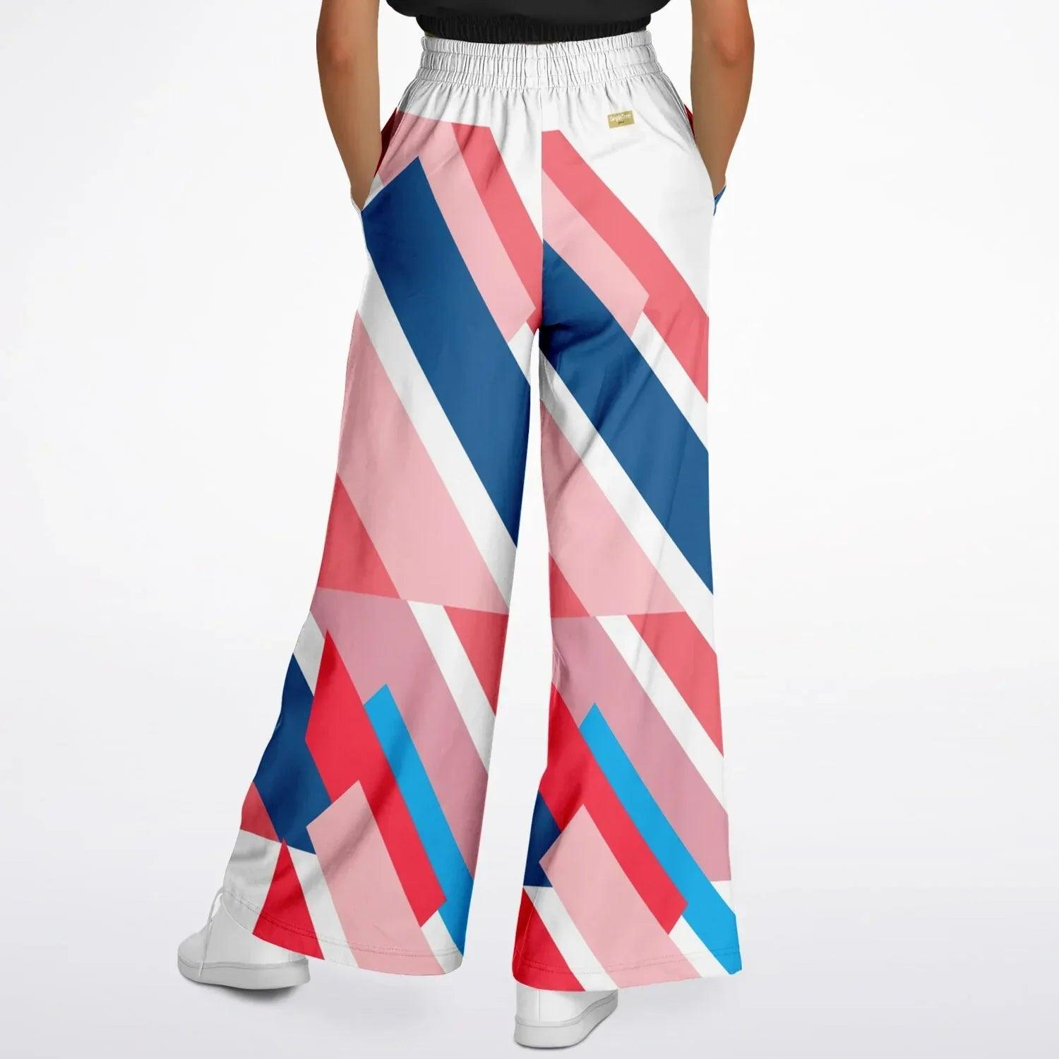 Shaka Laka Geranium Pink Abstract Geo Stripe Eco-Poly Wide Leg Pants