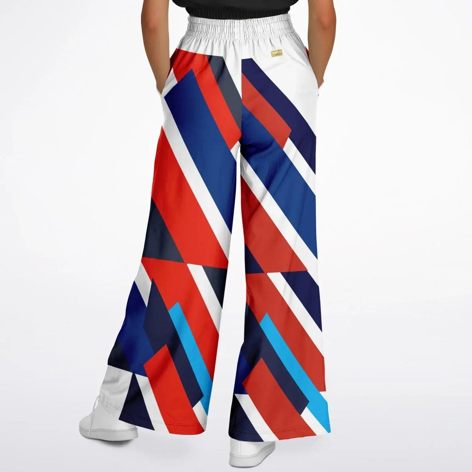Shaka Laka Navy Blue Abstract Geo Stripe Eco-Poly Wide Leg Pants