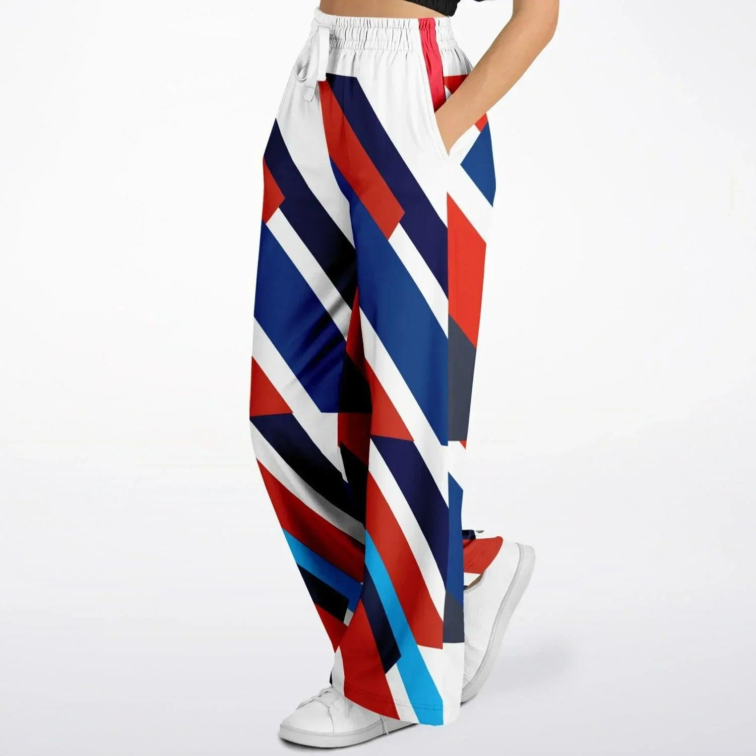Shaka Laka Navy Blue Abstract Geo Stripe Eco-Poly Wide Leg Pants