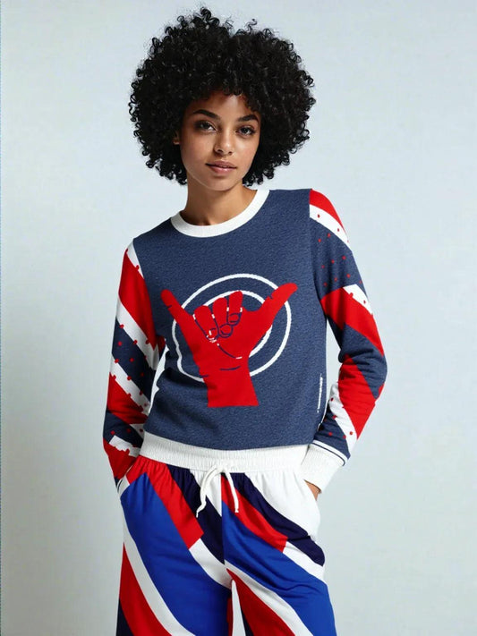 Shaka Laka Hang Loose in Navy Knitted Crewneck Sweater