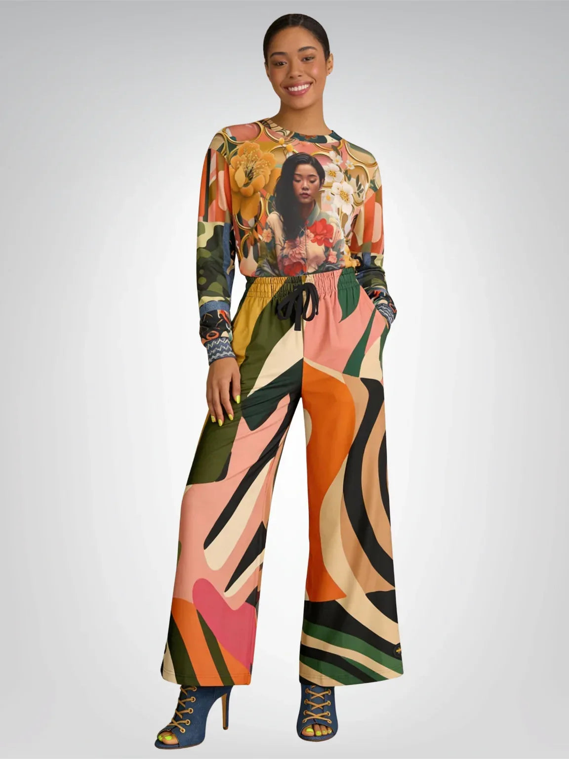 Miami Shores Tropical Zebra Eco-Poly Wide Leg Pants