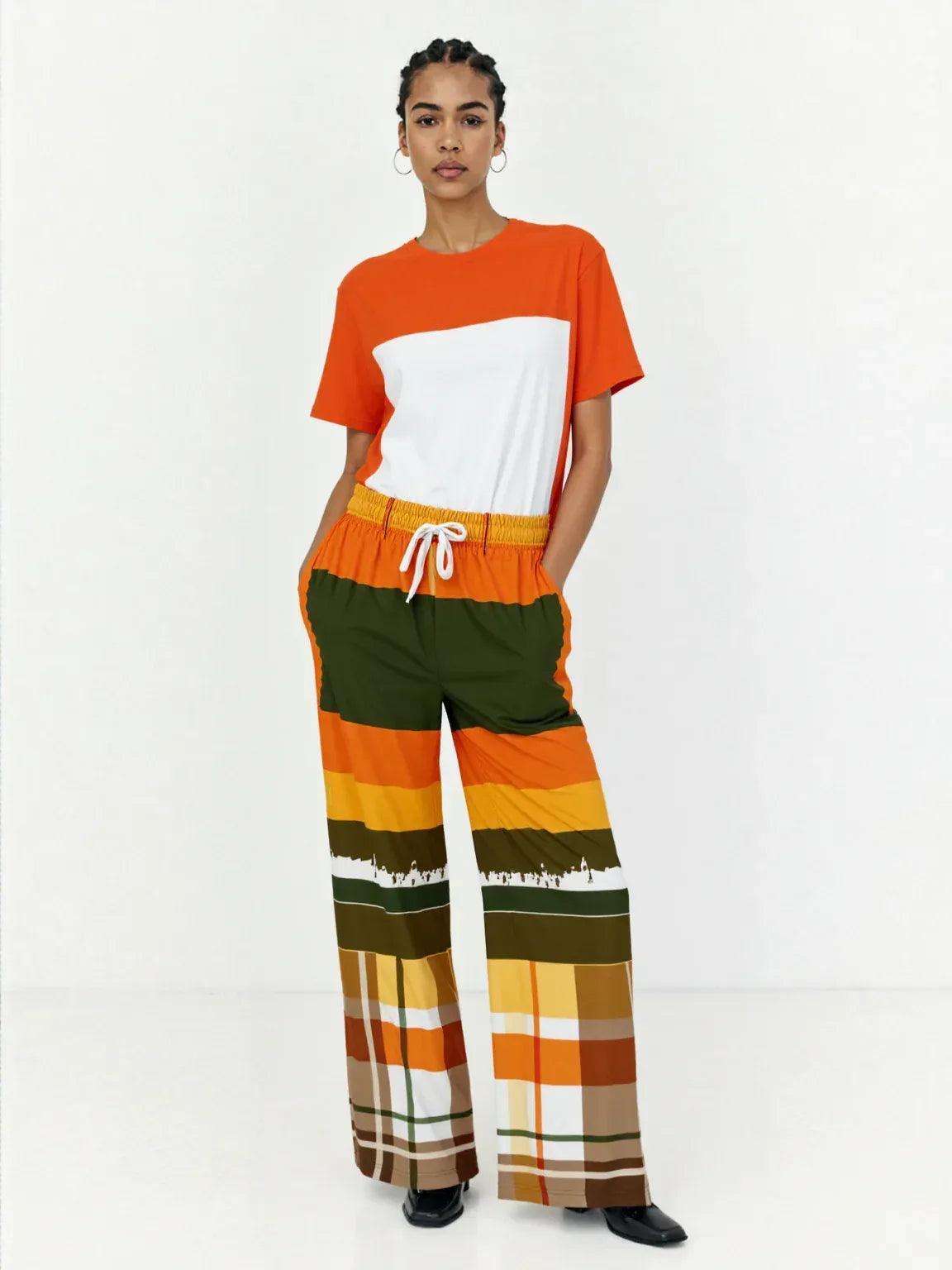 Seville Retro 70s Eco-Poly Plaid Wide Leg Pants