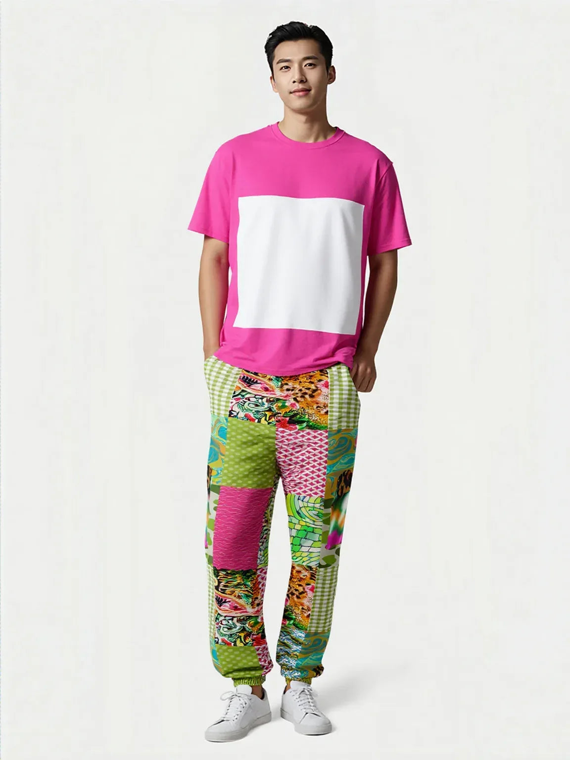 Pink Cerise Plaid Paisley Eco-Poly Cargo Joggers