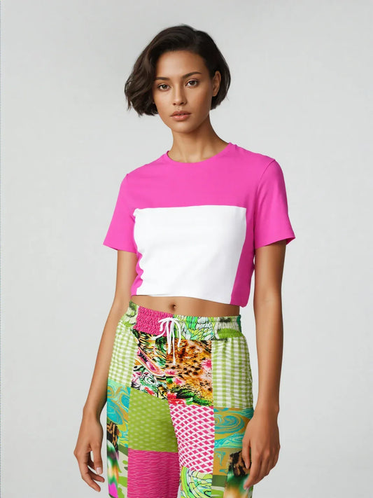 Pink Cerise Plaid Paisley Eco-Poly Cargo Joggers