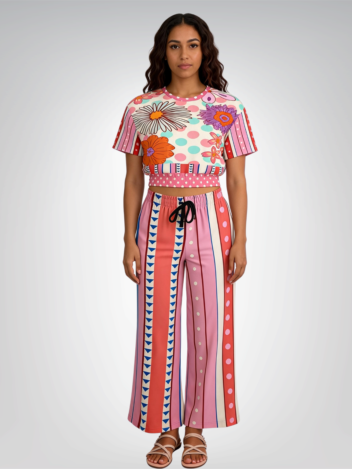Split Decision Stripe Eco-Poly Wide Leg Pants