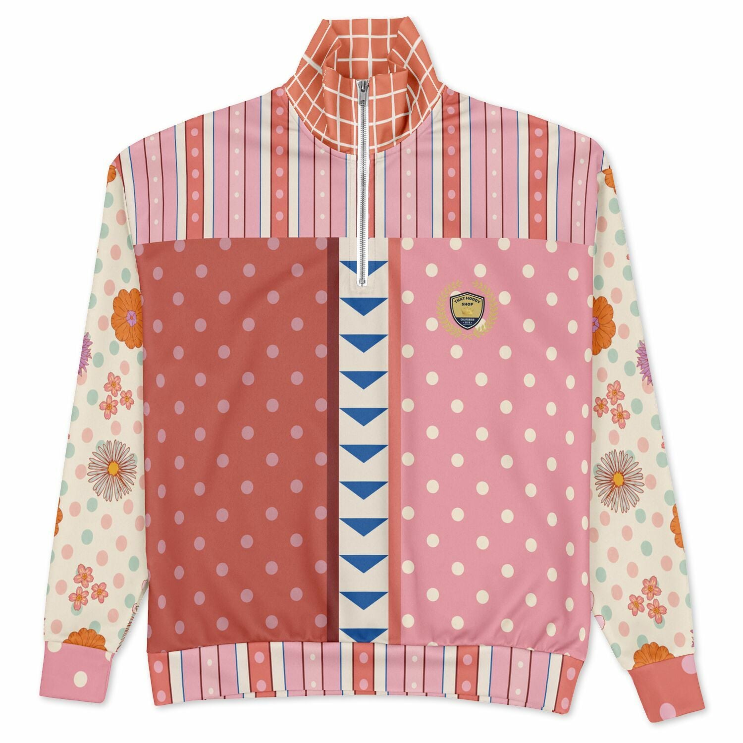 Split Decision Stripe & Floral Heavyweight Oversized Quarter Zip Sweatshirt