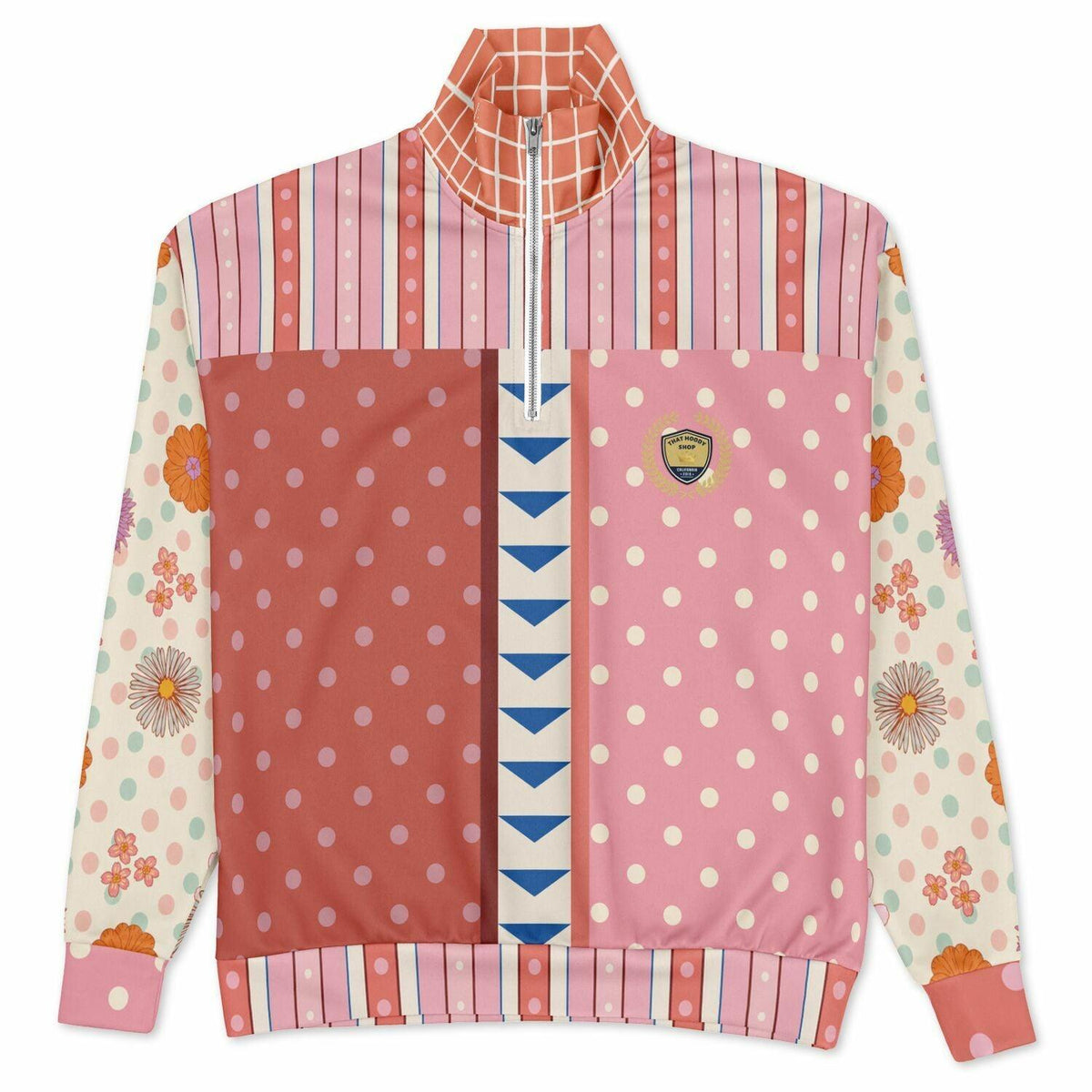 Split Decision Stripe & Floral Heavyweight Oversized Quarter Zip Sweatshirt