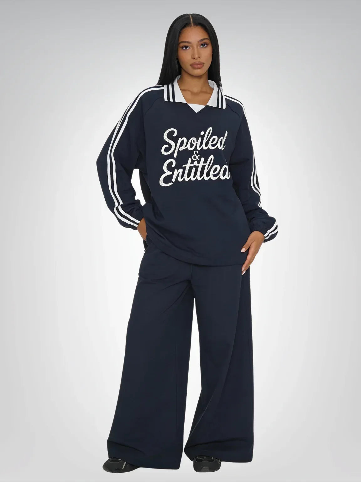 Spoiled & Entitled™ + STL Contrast Striped Collar Sweatshirt