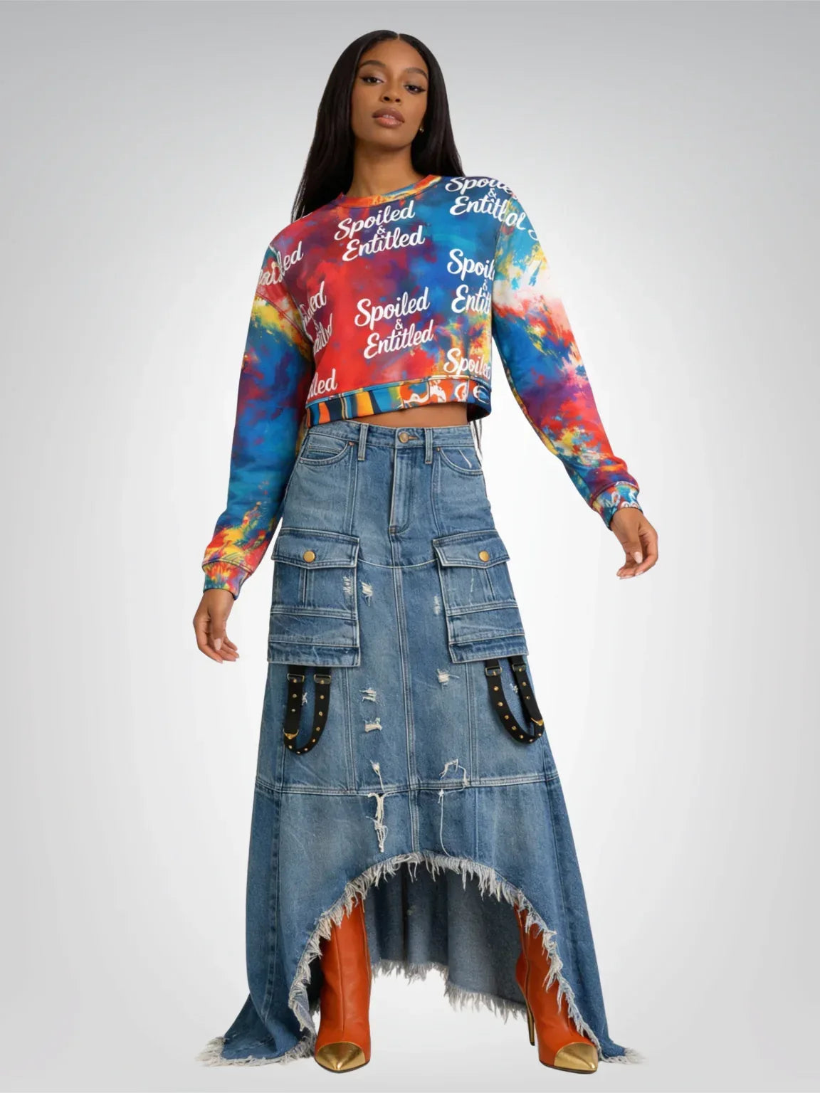 Spoiled & Entitled™ + STL Rainbow Splash Fleece Crop Sweatshirt