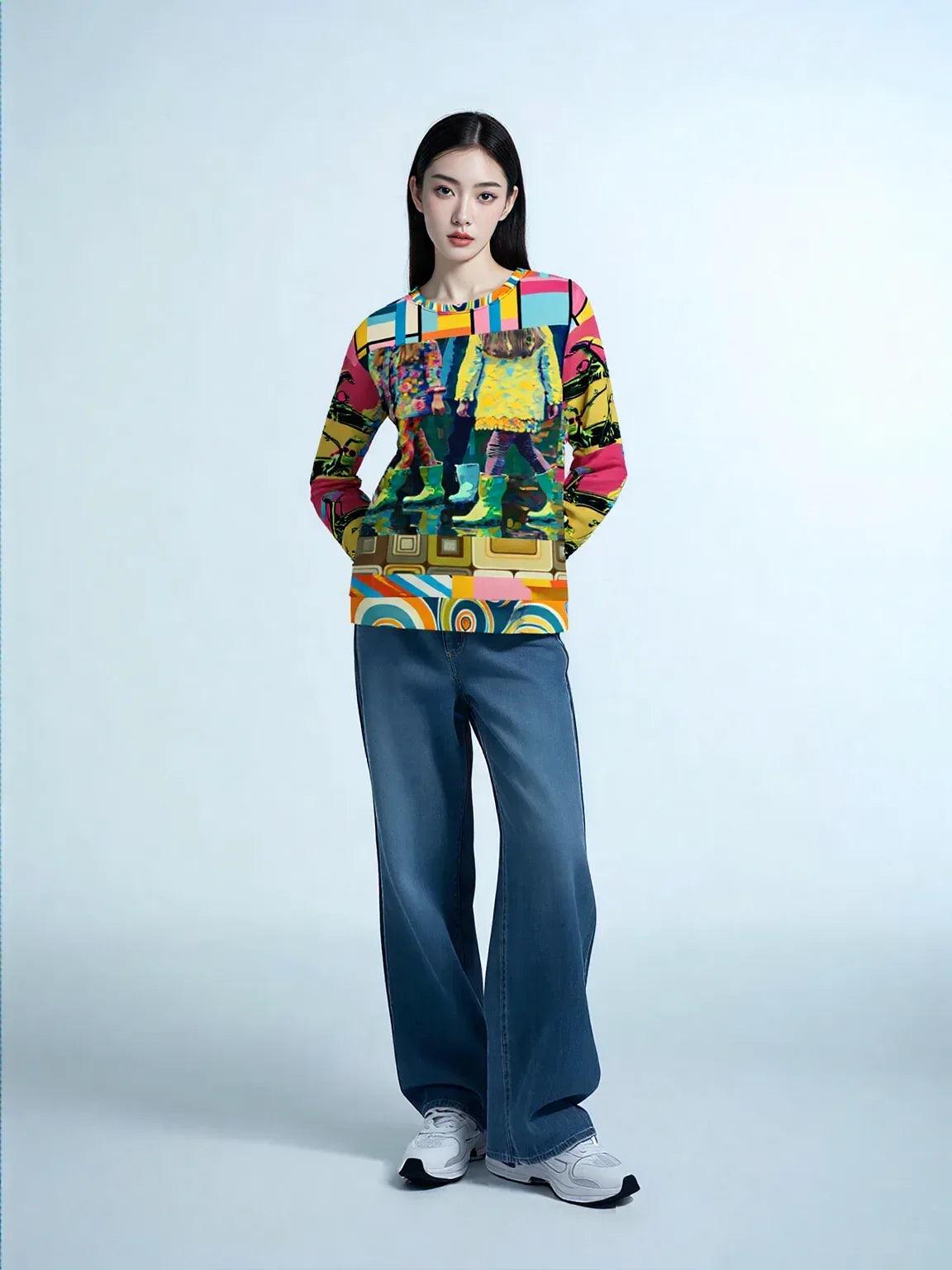 Spring Rain Retro Hippie Colorblock Unisex Sweatshirt (Gold Label)