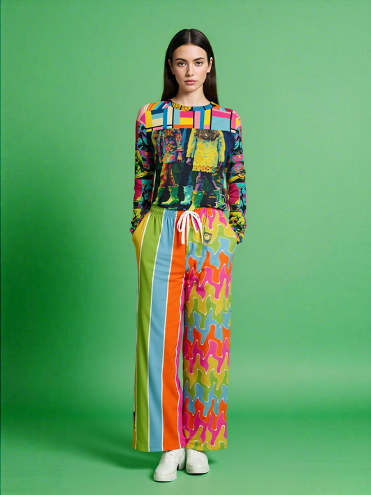 Spring Rain Rugby Stripe Eco-Poly Wide Leg Pants