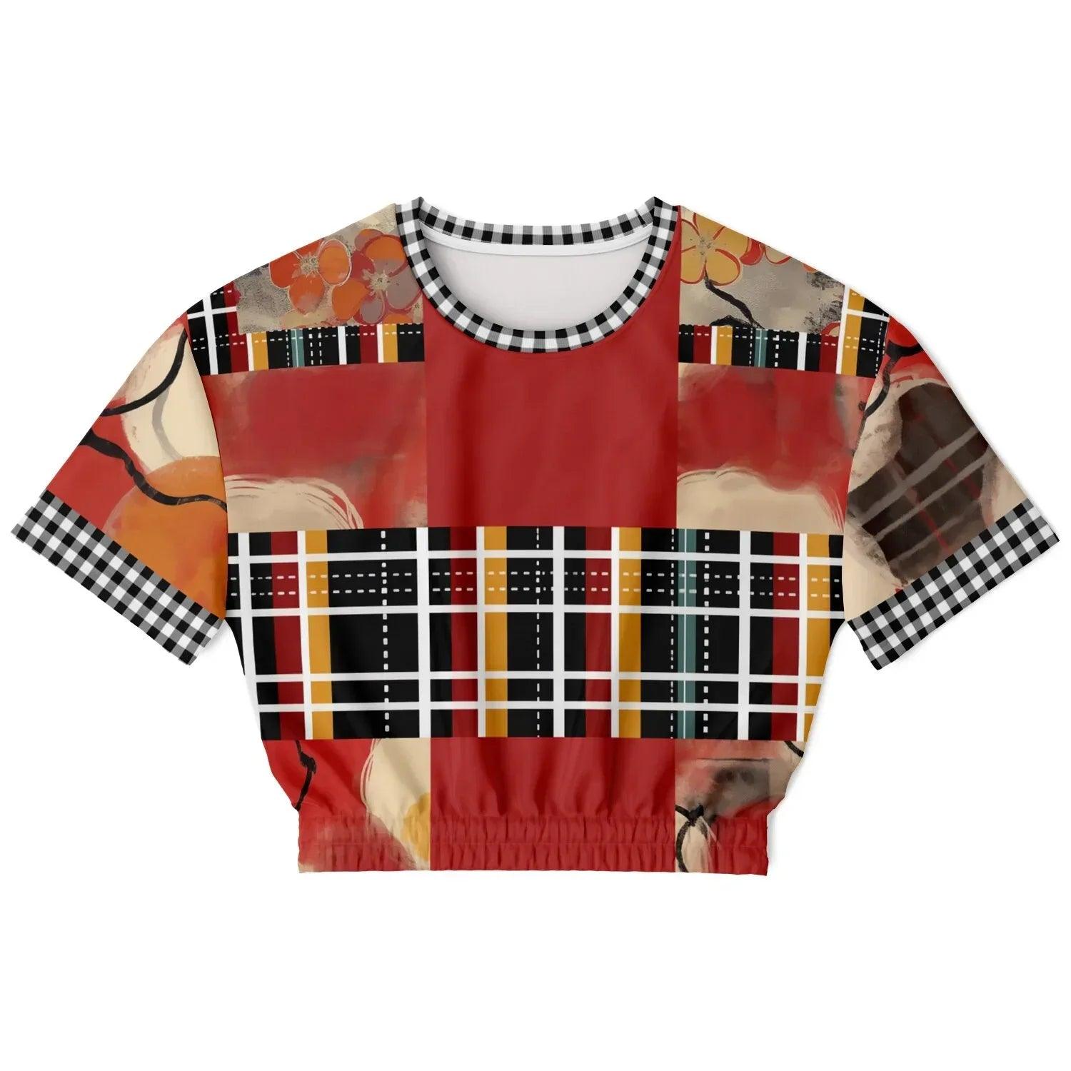 Springtime in Asia in Floral Stripes Eco-Poly Short Sleeve Cropped Pullover