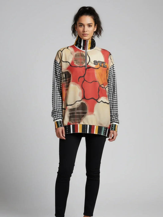 Springtime in Asia in Floral Stripes Heavyweight Oversized Quarter Zip Sweatshirt