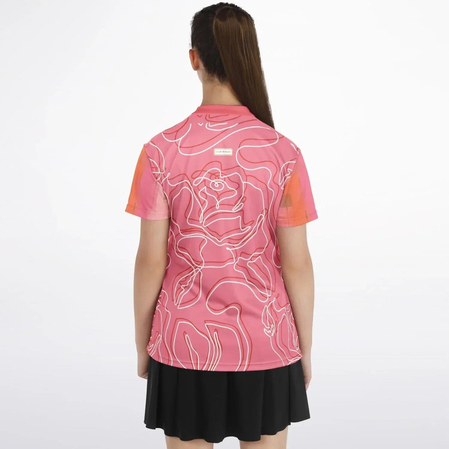 Sunsets in Coral Gables Abstract Floral Mandarin Collar Ladies Polo Golf Shirt