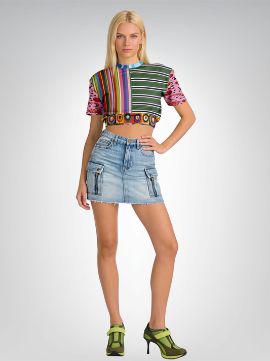 Striped in Silence Rugby Stripe Eco-Poly Short Sleeve Cropped Pullover