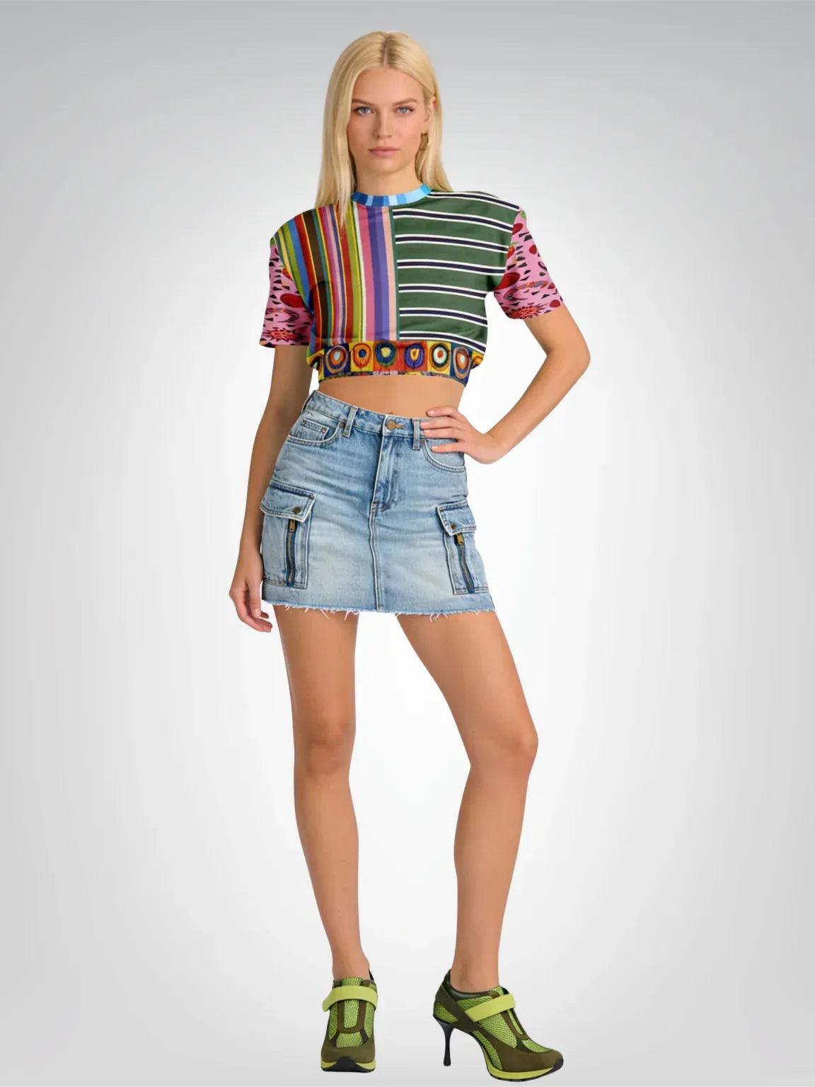 Striped in Silence Rugby Stripe Eco-Poly Short Sleeve Cropped Pullover