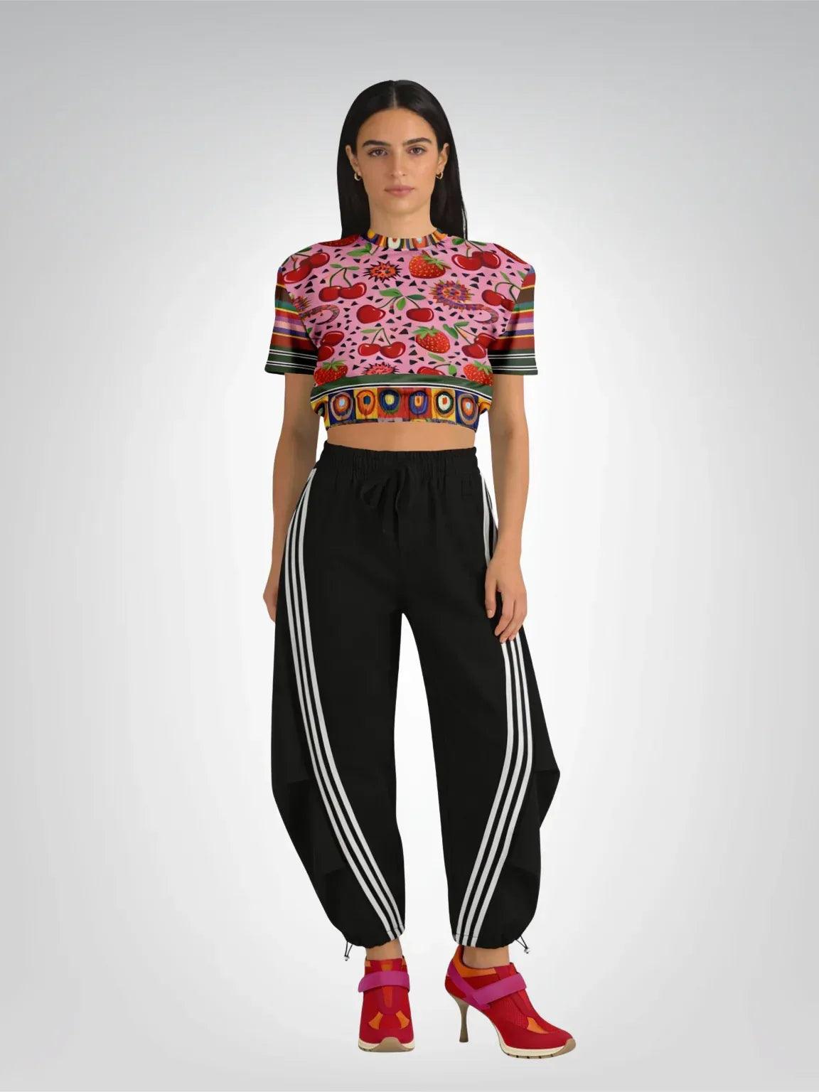 Striped in Silence Strawberry Life Eco-Poly Short Sleeve Cropped Pullover