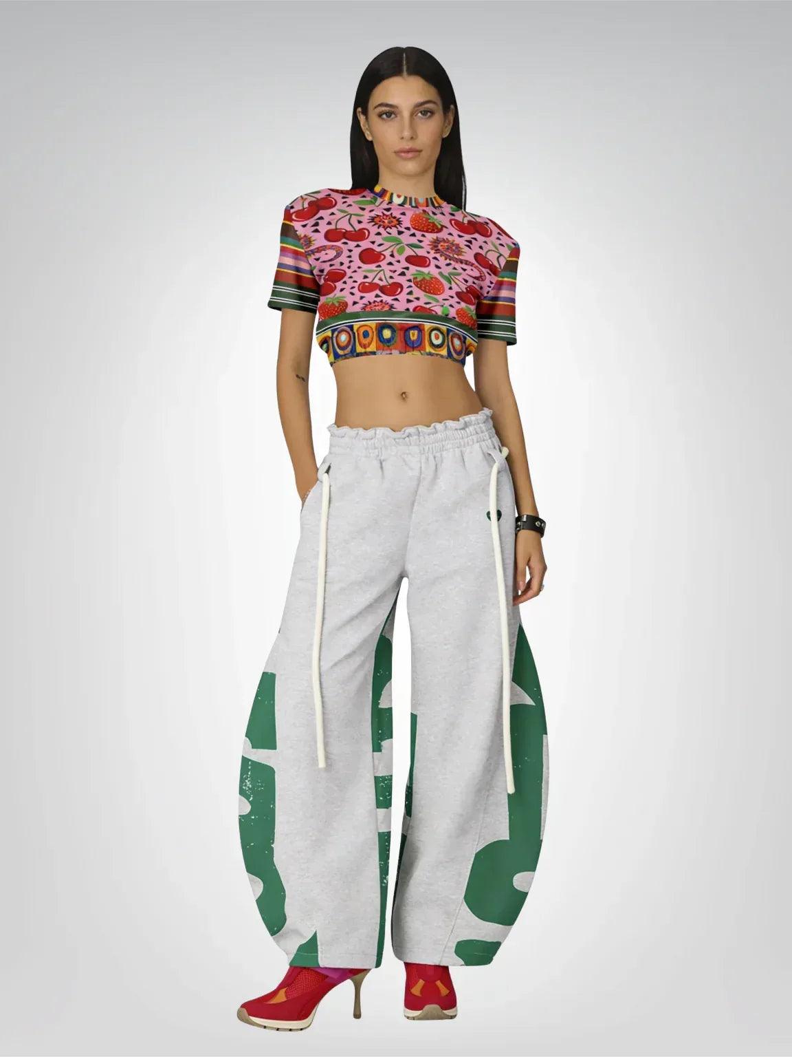 Striped in Silence Strawberry Life Eco-Poly Short Sleeve Cropped Pullover