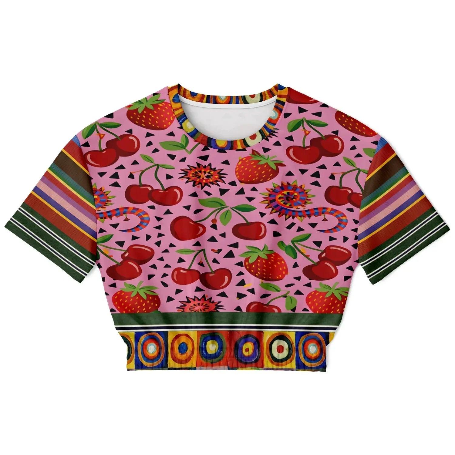 Striped in Silence Strawberry Life Eco-Poly Short Sleeve Cropped Pullover