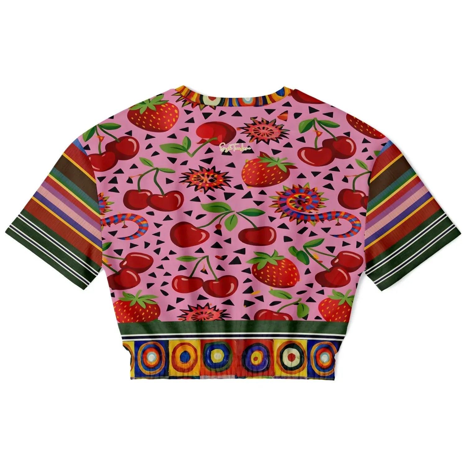 Striped in Silence Strawberry Life Eco-Poly Short Sleeve Cropped Pullover