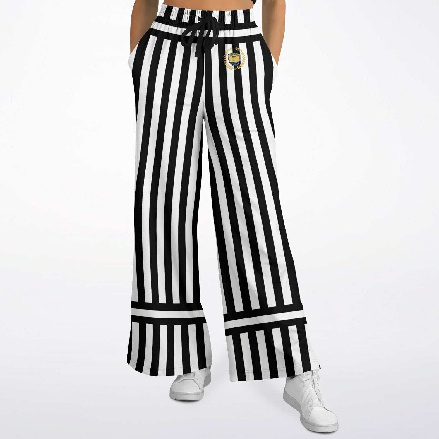 Stripes in Black and White Eco-Poly Wide Leg Pants