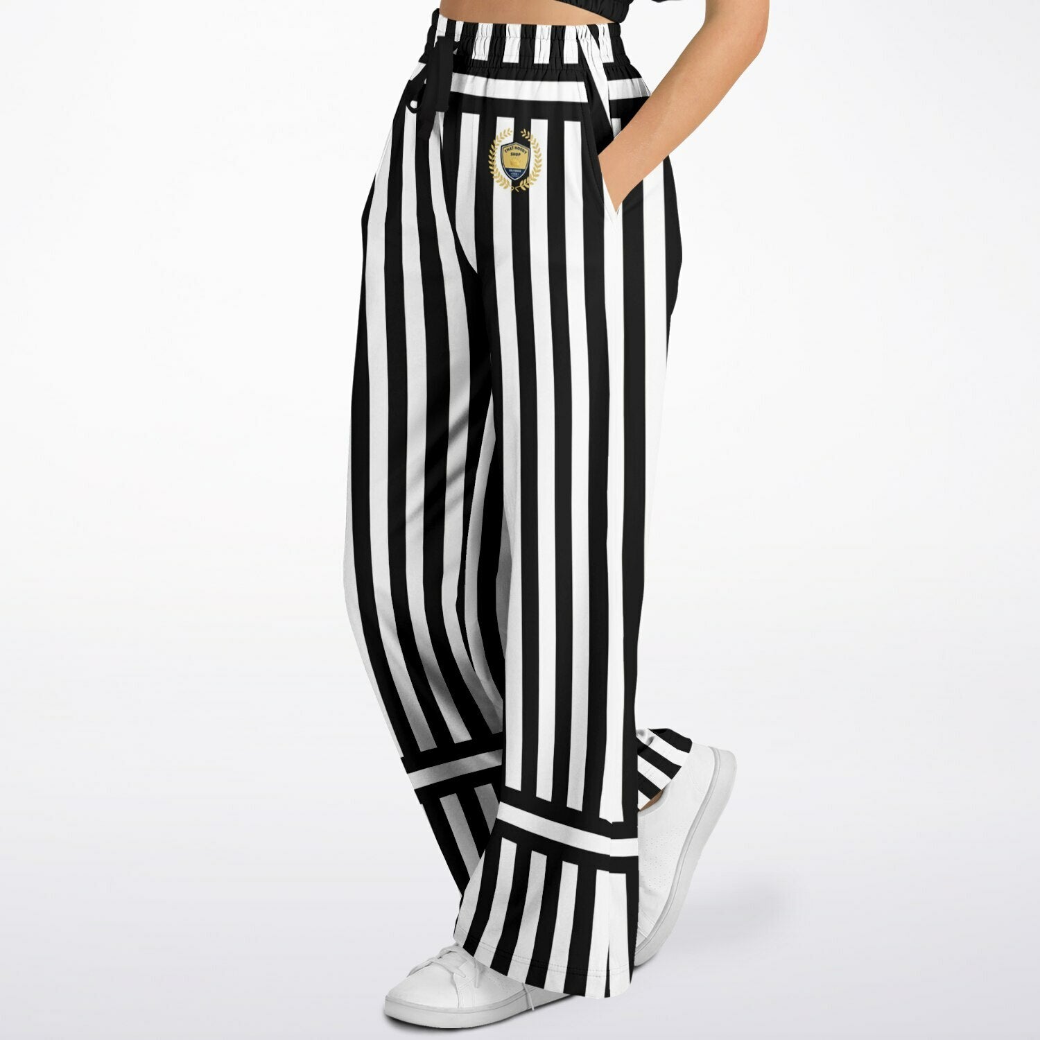 Stripes in Black and White Eco-Poly Wide Leg Pants