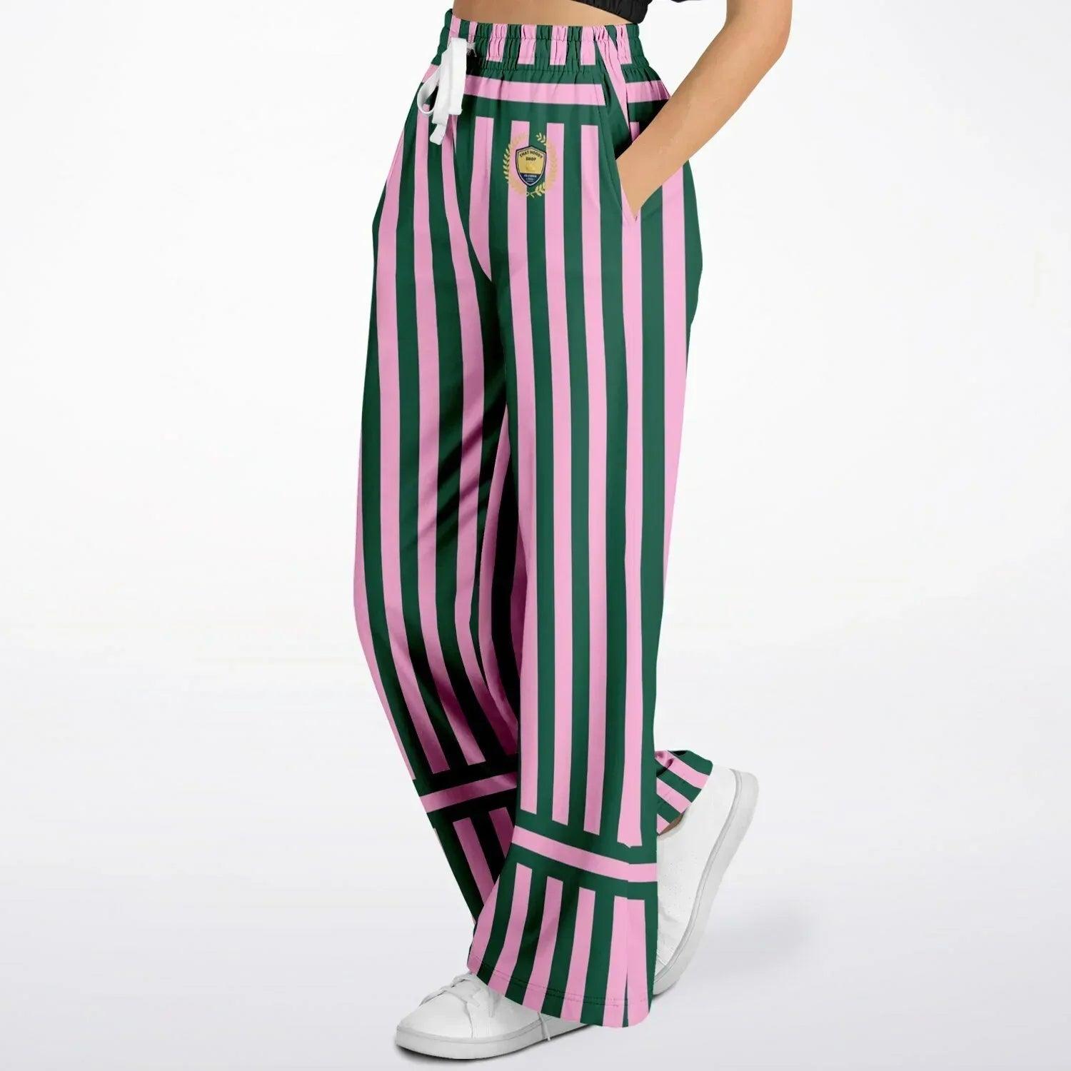 Stripes in Kash Green and Pink Eco-Poly Wide Leg Pants