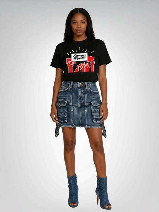 Stronger Together - Fists Raised in Red Heavyweight Unisex Tee