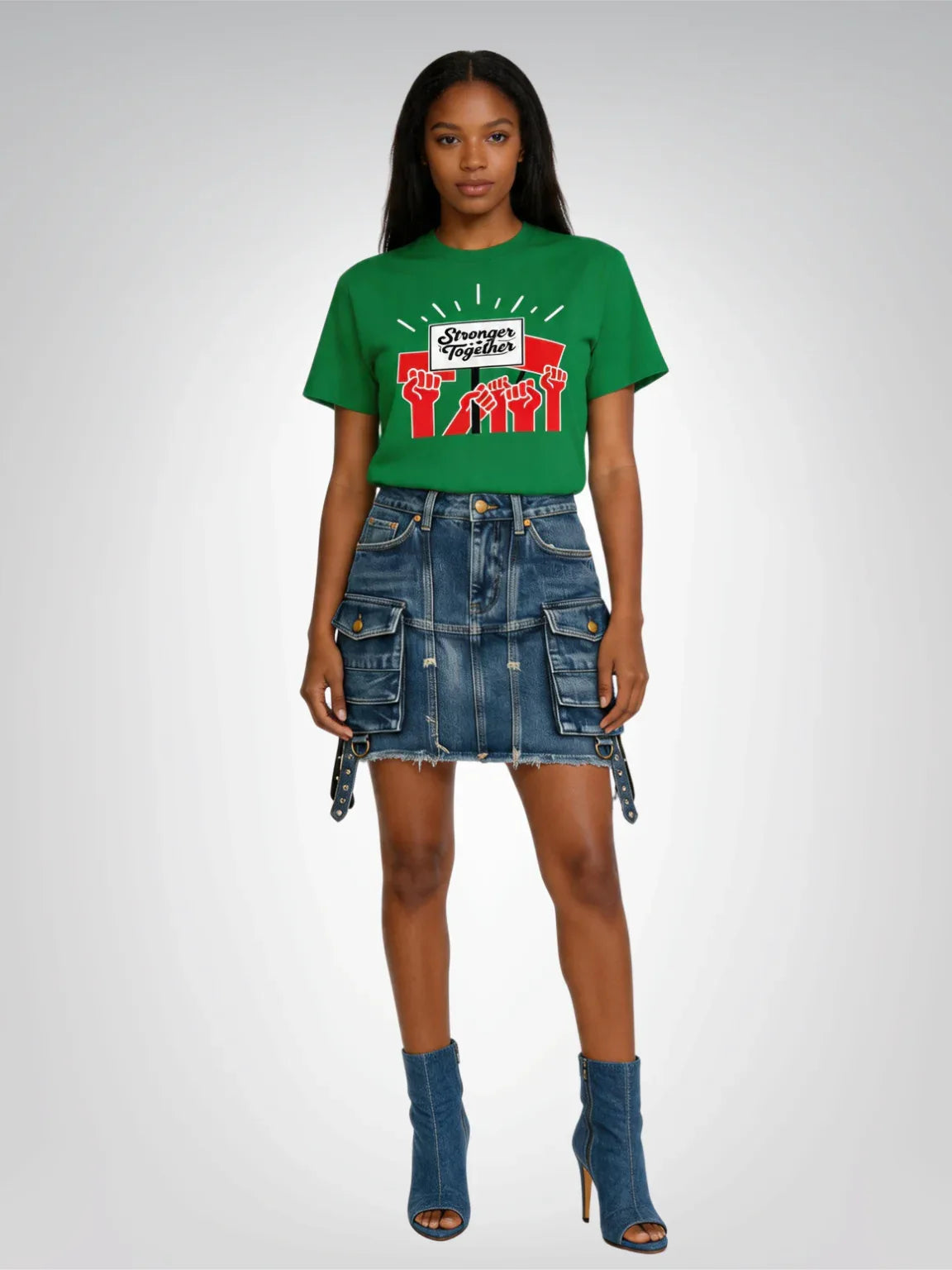 Stronger Together - Fists Raised in Red Heavyweight Unisex Tee