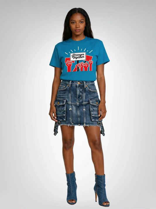 Stronger Together - Fists Raised in Red Heavyweight Unisex Tee