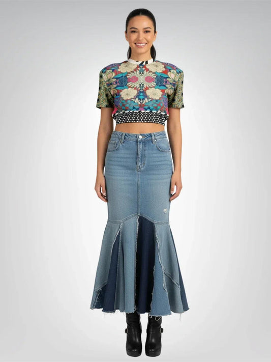 Sunflowers in My 1888 - Van Gogh - Plaid Floral Eco-Poly Short Sleeve Cropped Pullover