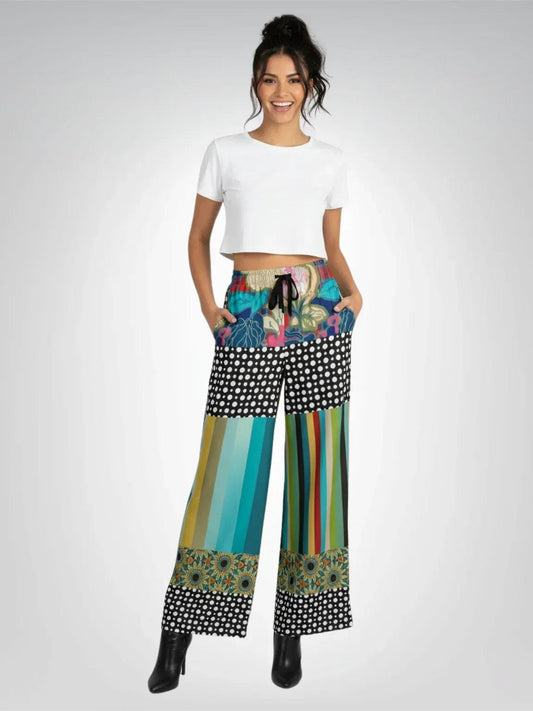 Sunflowers in My 1888 - Van Gogh - Stripe Eco-Poly Wide Leg Pants
