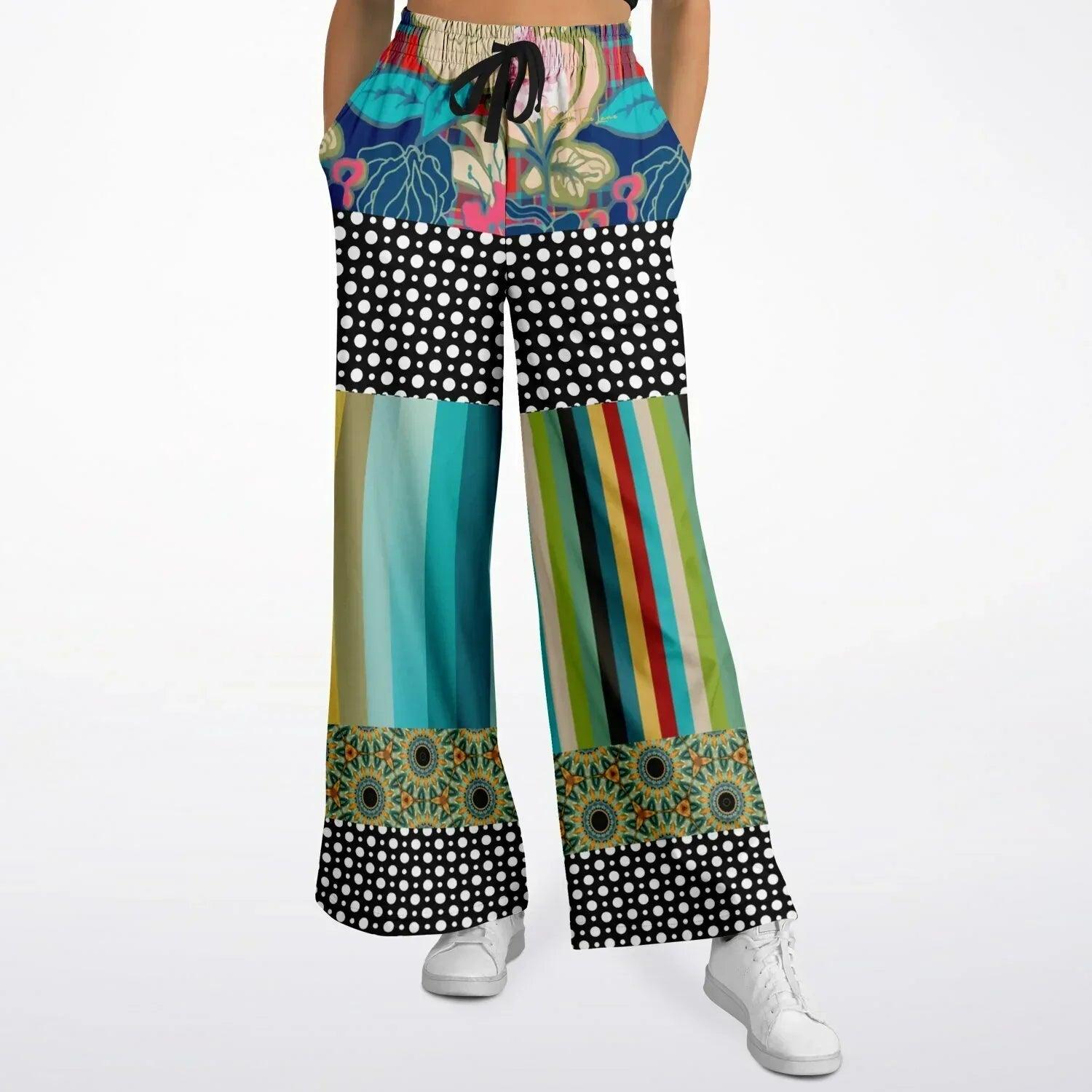 Sunflowers in My 1888 - Van Gogh - Stripe Eco-Poly Wide Leg Pants