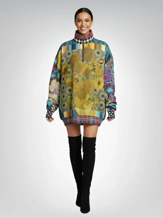 Sunflowers in My 1888 - Van Gogh - Heavyweight Oversized Quarter Zip Sweatshirt