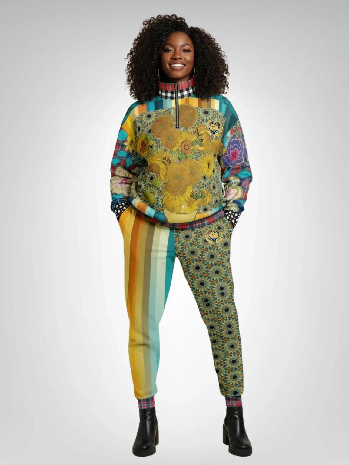 Sunflowers in My 1888 - Van Gogh - Heavyweight Oversized Quarter Zip Sweatshirt