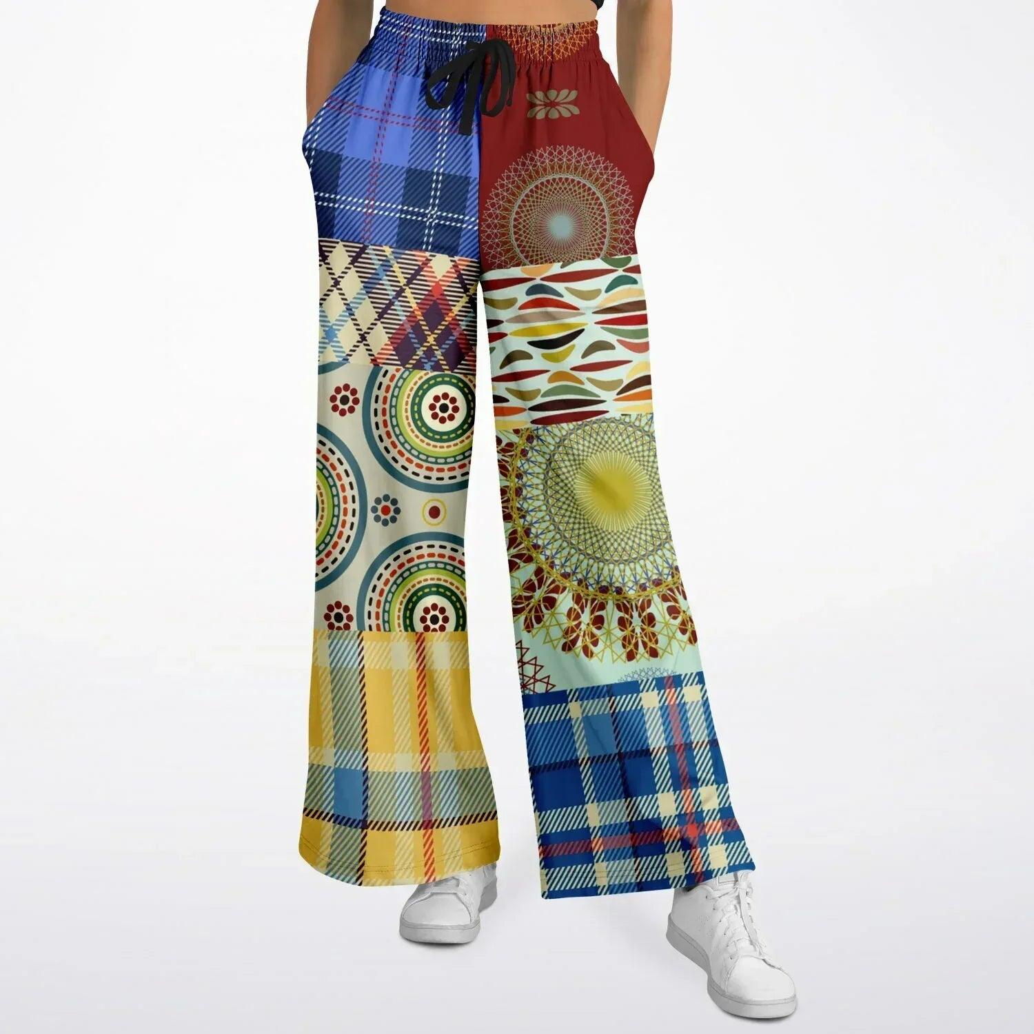 Sunny DeLite Plaid Patchwork Eco-Poly Wide Leg Pants