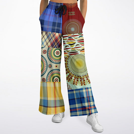 Sunny DeLite Plaid Patchwork Eco-Poly Wide Leg Pants
