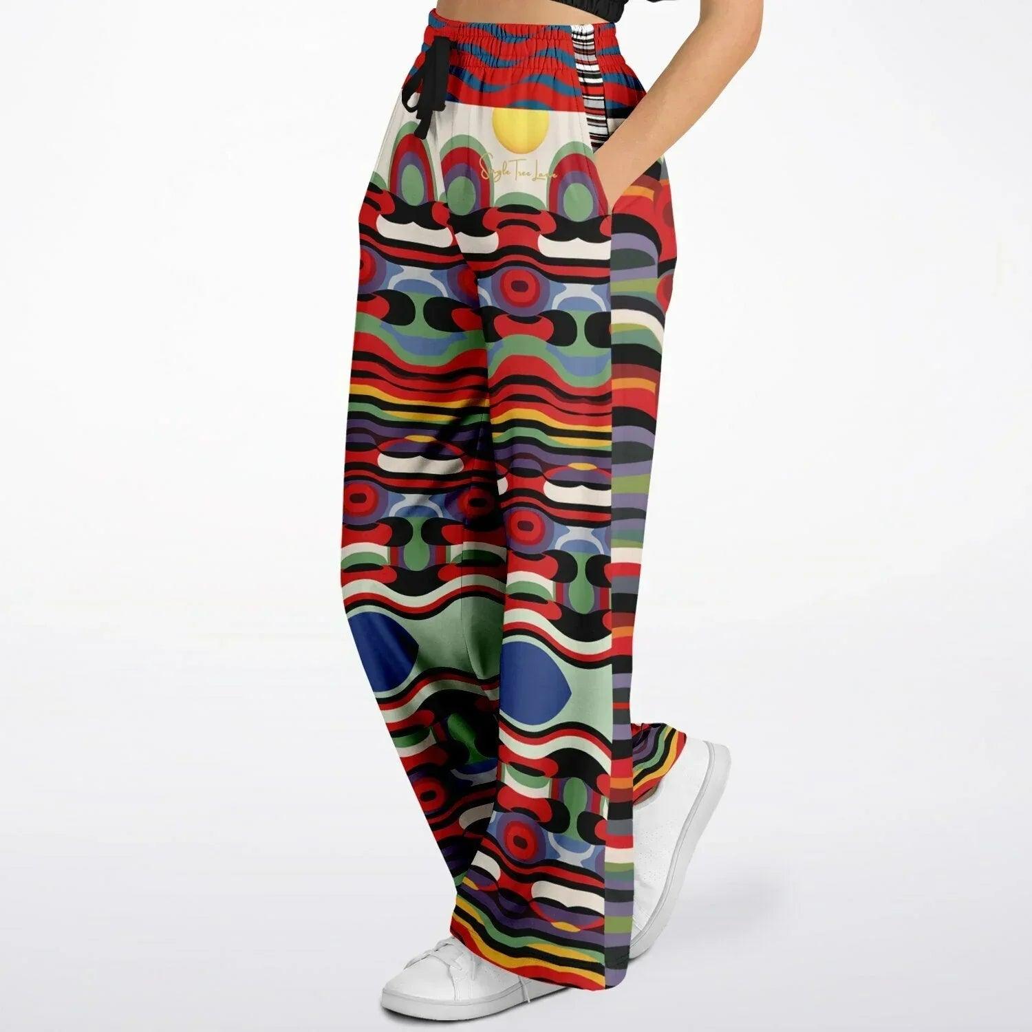 Sunset in Cassis Abstract Rainbow Stripe Eco-Poly Wide Leg Pants