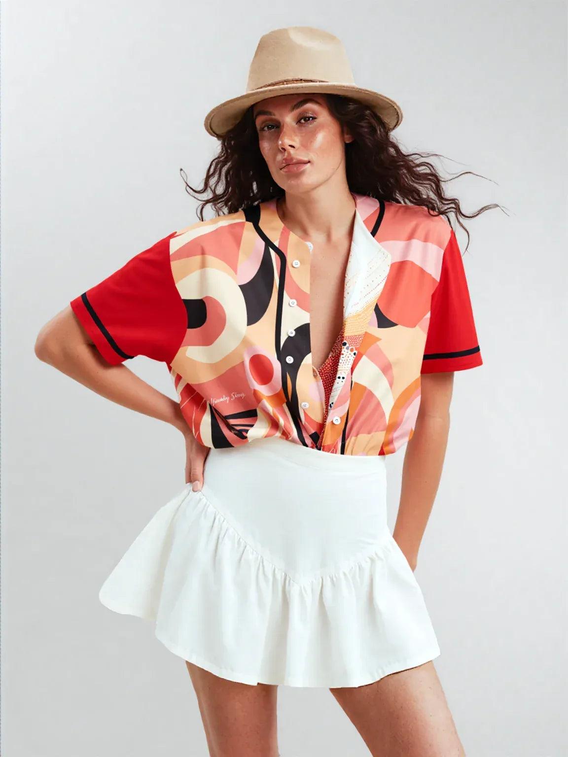 Sunset Springs Abstract 70s Short Sleeve Eco-Poly Reversible Baseball Jersey