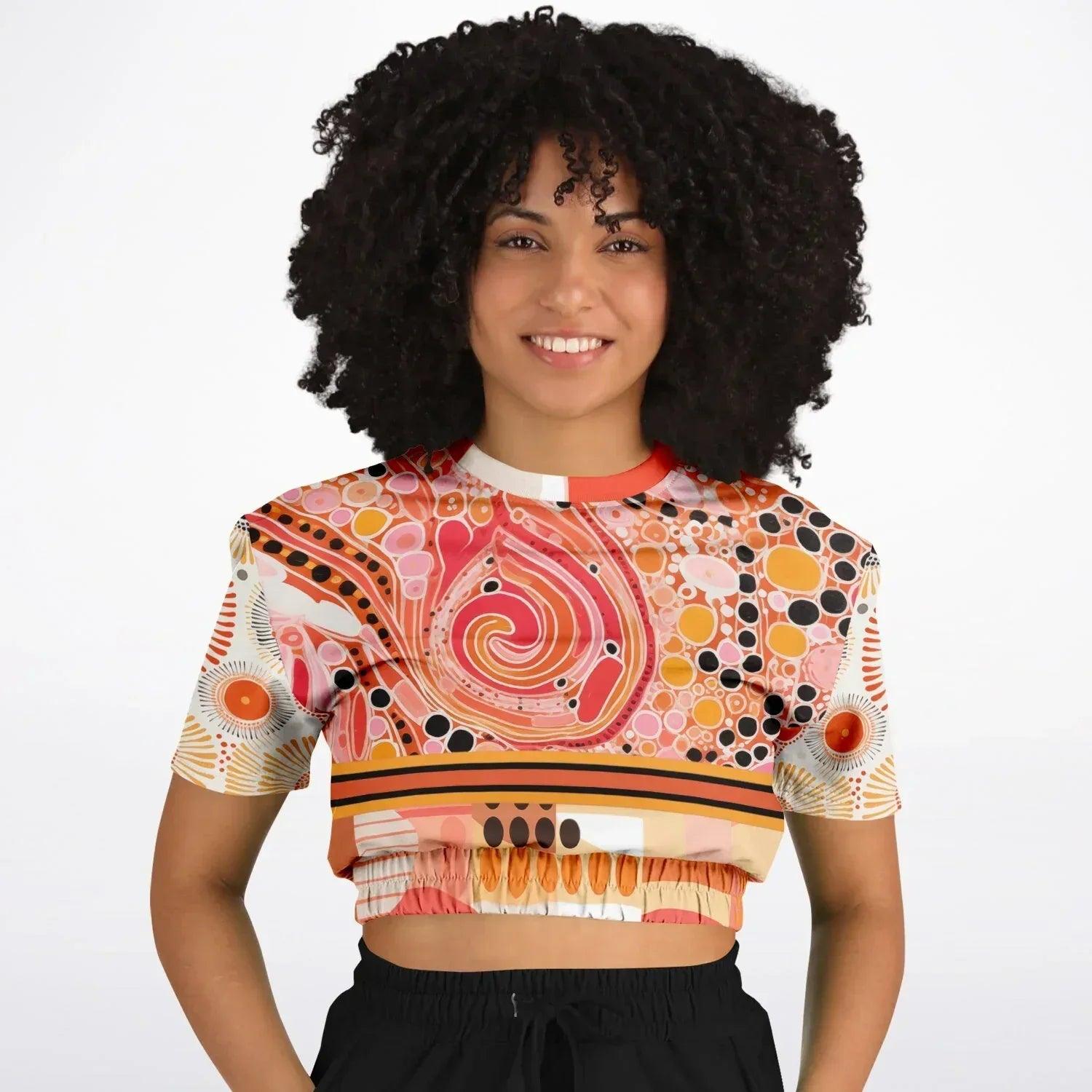 Sunset Springs Abstract 70s Print Eco-Poly Cropped Short Sleeve Pullover
