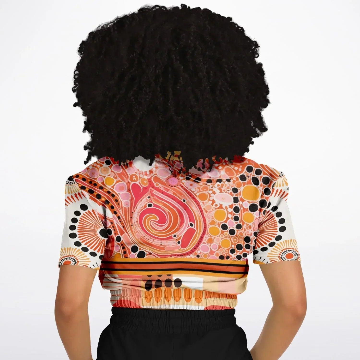 Sunset Springs Abstract 70s Print Eco-Poly Cropped Short Sleeve Pullover